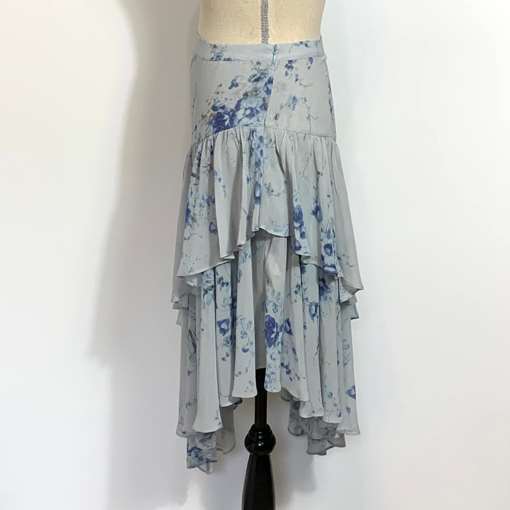 LoveShackFancy Blue Floral Rowan Silk Asymmetrical Skirt Size P - Picture 8 of 13